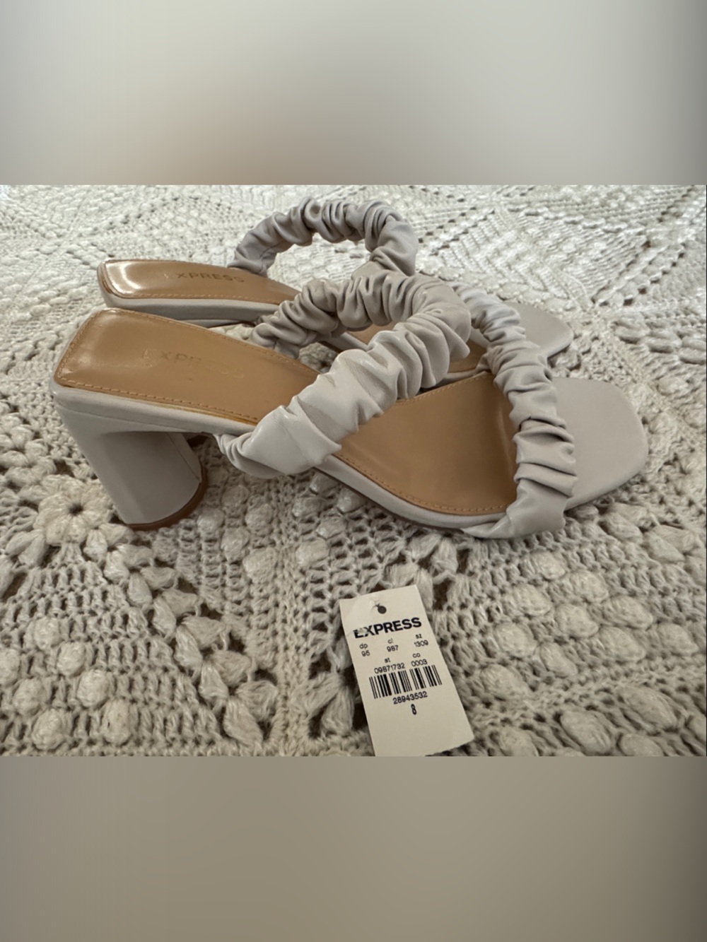 Express Ruched-Strap Square-Toe Sandals in Light Beige - Picture 5 of 7